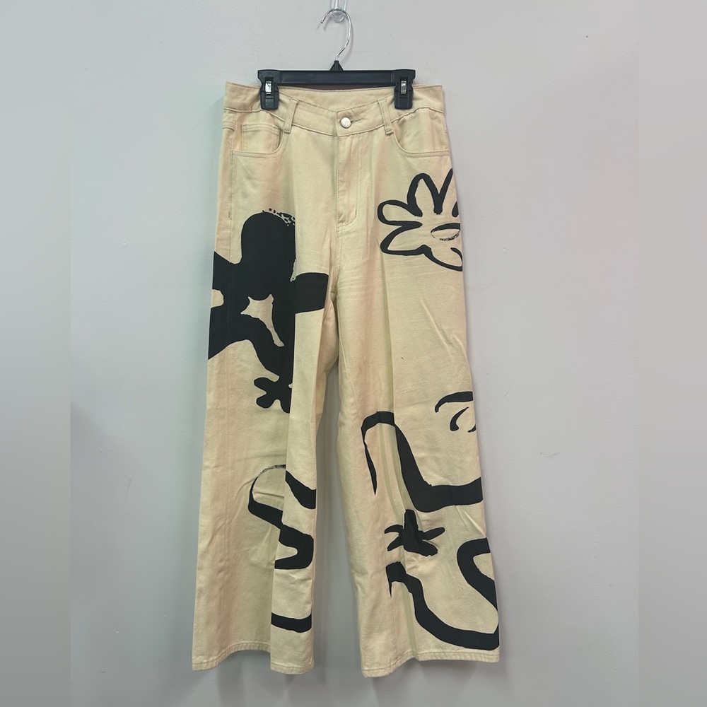 Cider Beige Pants With Black Design Sz S